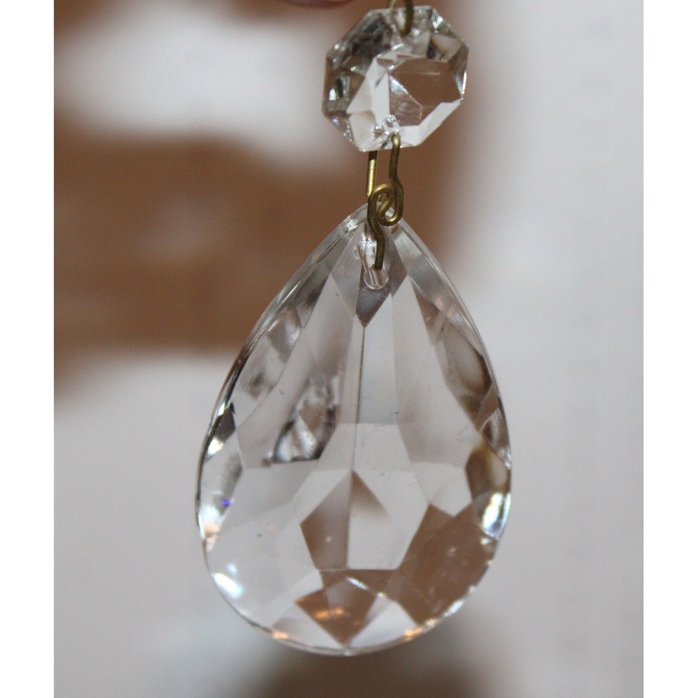 set of 10 vintage chandelier prisms clear glass teardrop faceted 2-piece - Picture 2 of 13